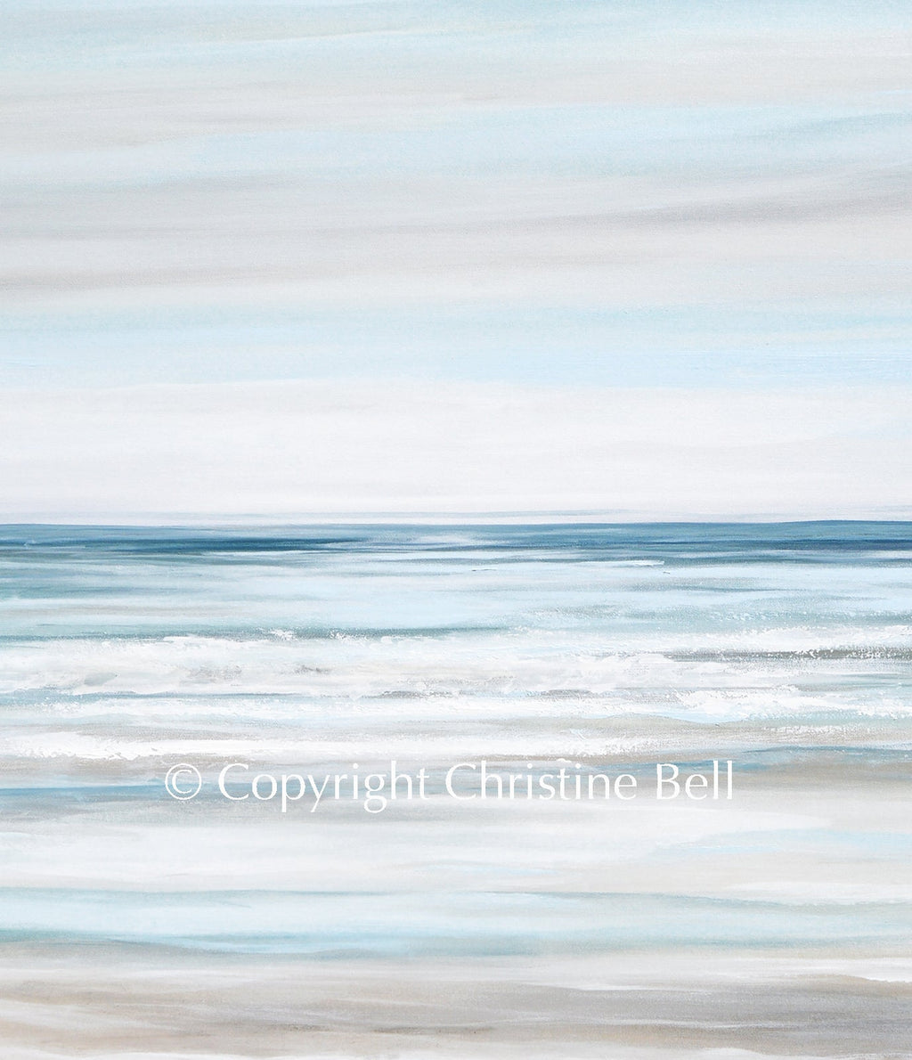 "Beach Walk" GICLEE PRINT Coastal Abstract Painting, Light Blue, Grey, White