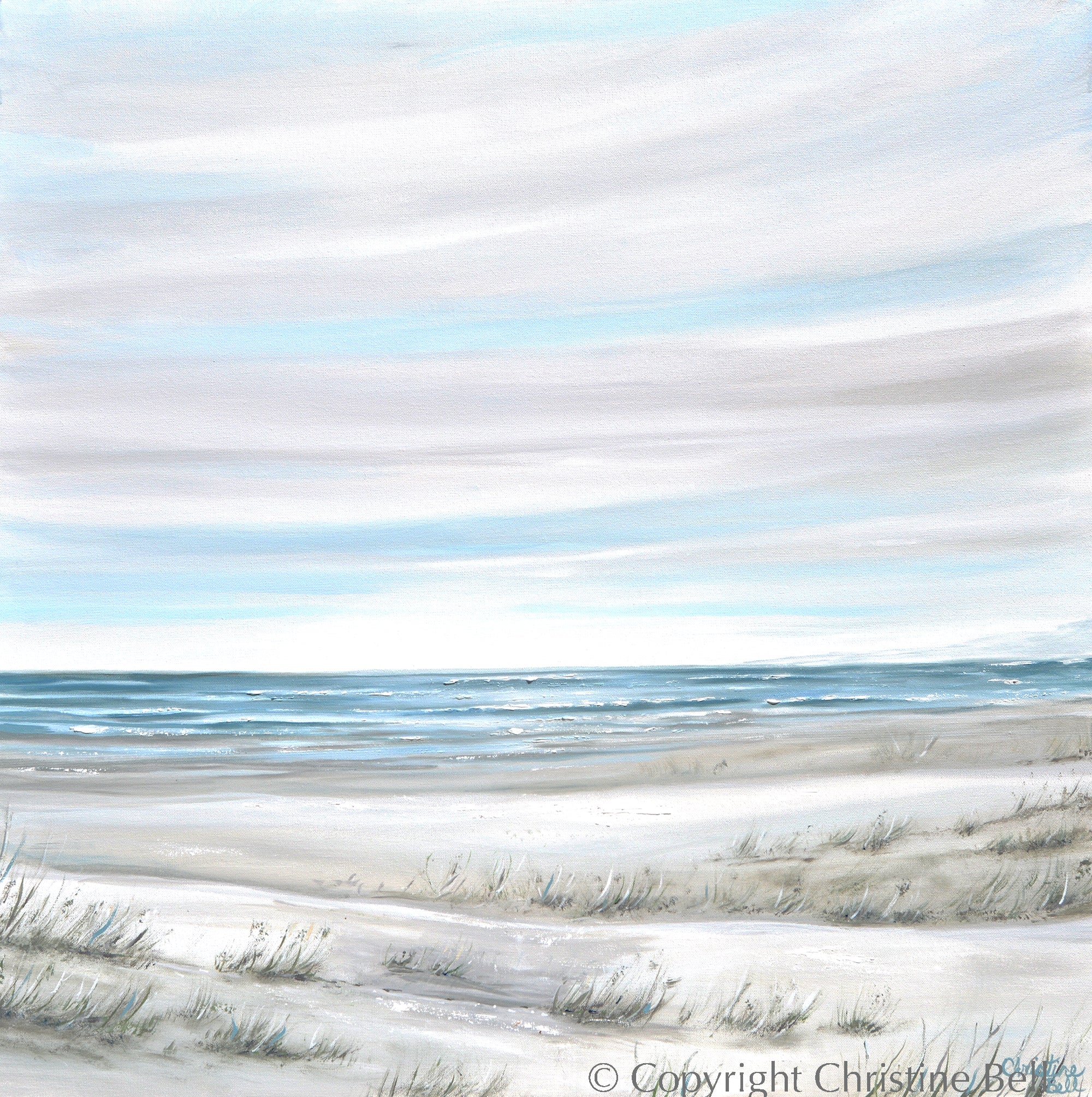 "Coastal Whispers" GICLEE PRINT Coastal Abstract Painting, Neutral, Light Blue, Grey, White, Taupe