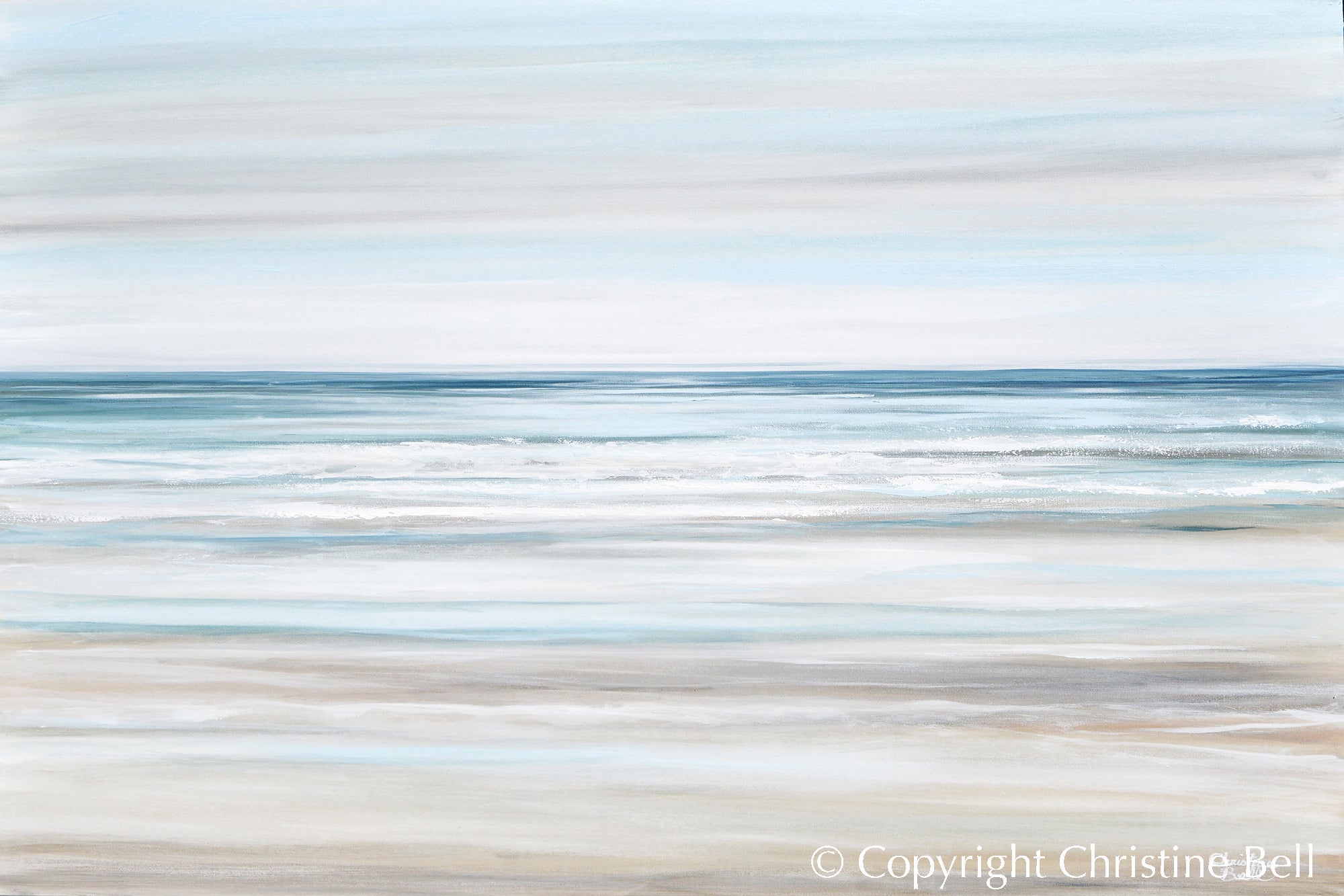 "Beach Walk II" GICLEE PRINT Coastal Abstract Painting, Light Blue, Grey, White