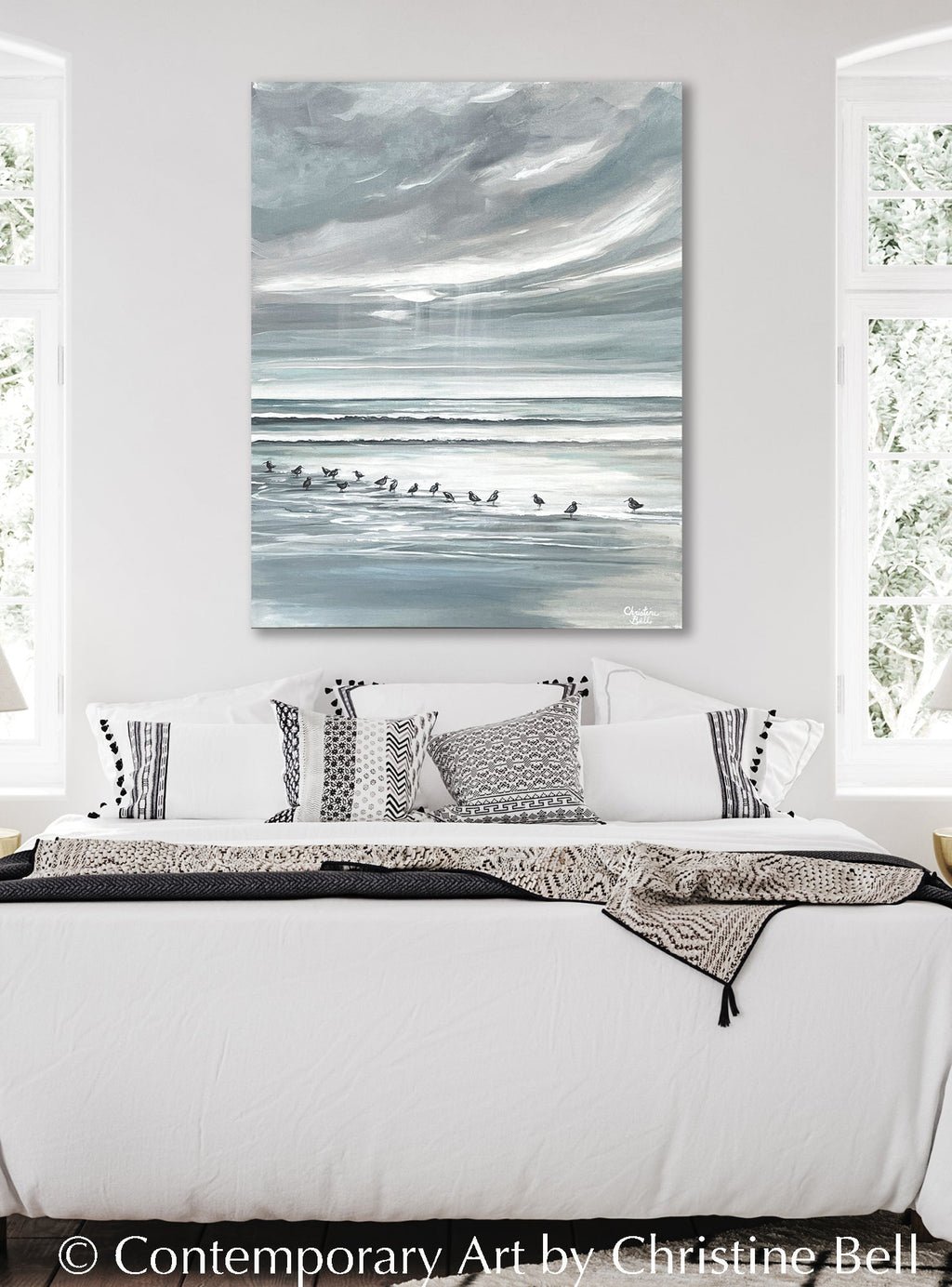 "Sandpiper Social" GICLÉE PRINT, Coastal Abstract Seascape Painting, Sandpiper Birds