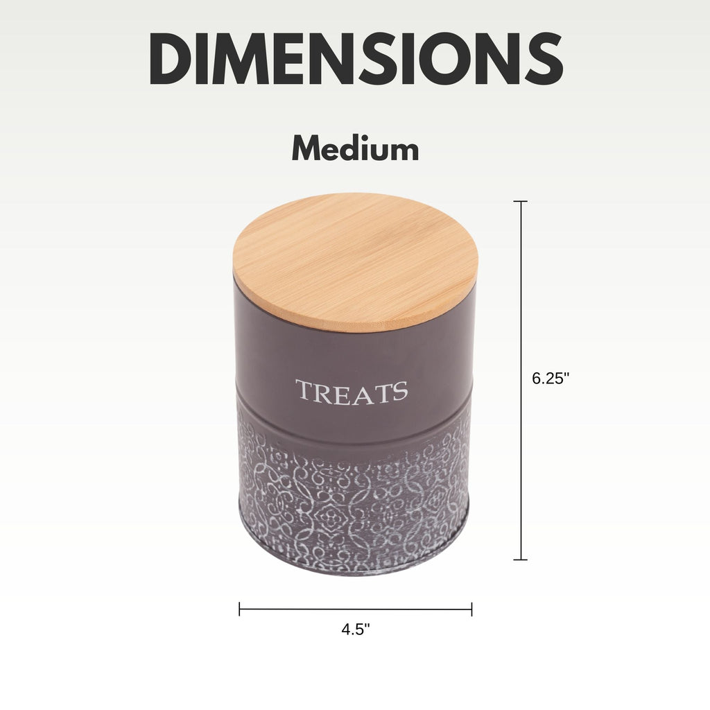Country Living Dog Treat Canisters - Set of 2 Carbon Steel Jars with Bamboo Lids – Volcanic Gray