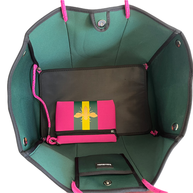 The Aniella Neoprene Tote - Fuchsia with Gold Bee