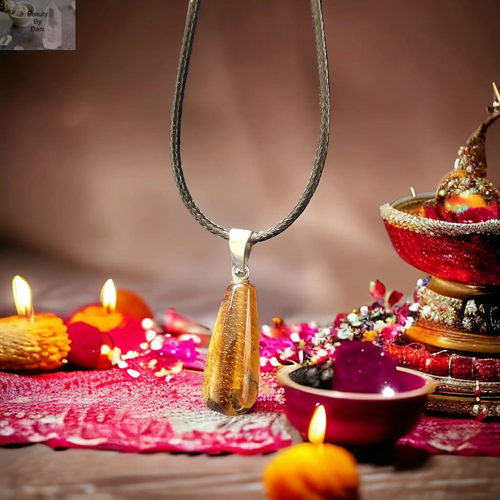 Tiger's Eye Leather Cord Necklace - 18 Inch