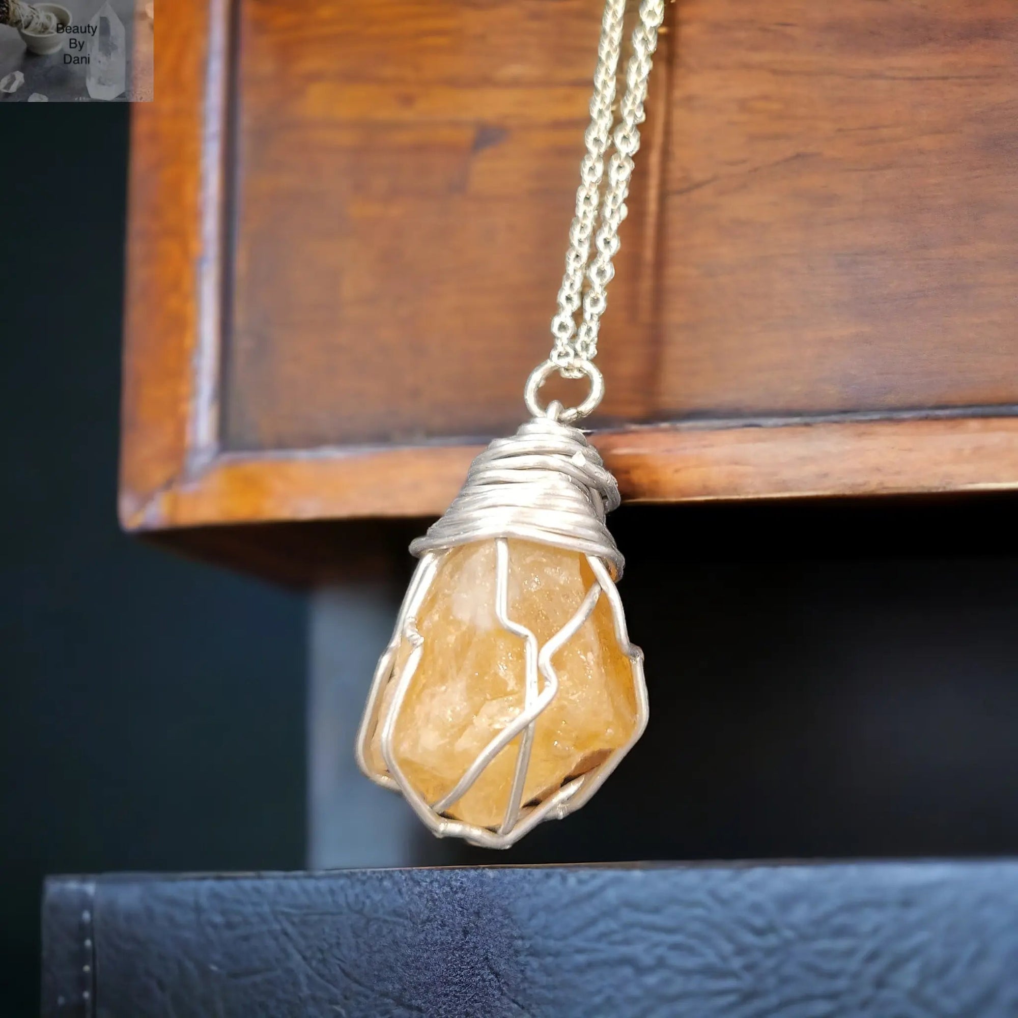 Citrine Wire Wrapped Necklace - 18in Stainless Steel