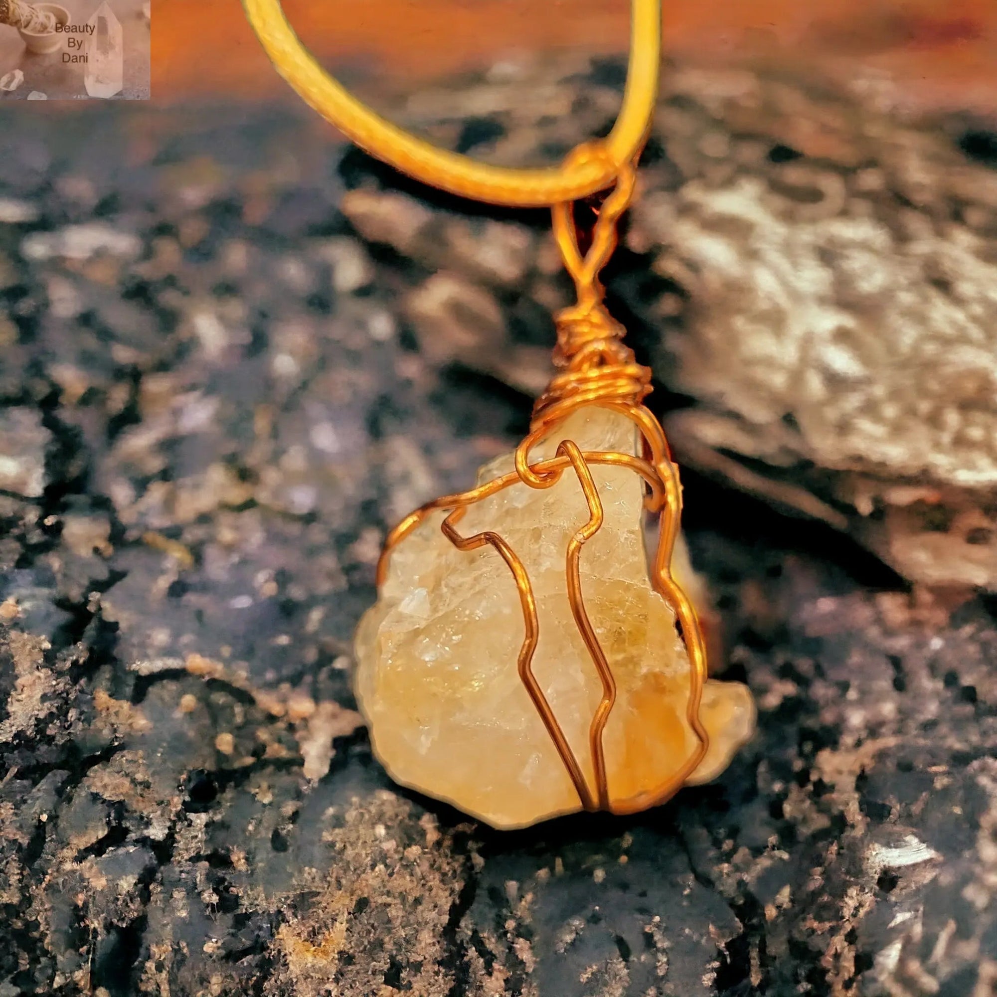 Citrine Wire Wrapped Pendant Necklace