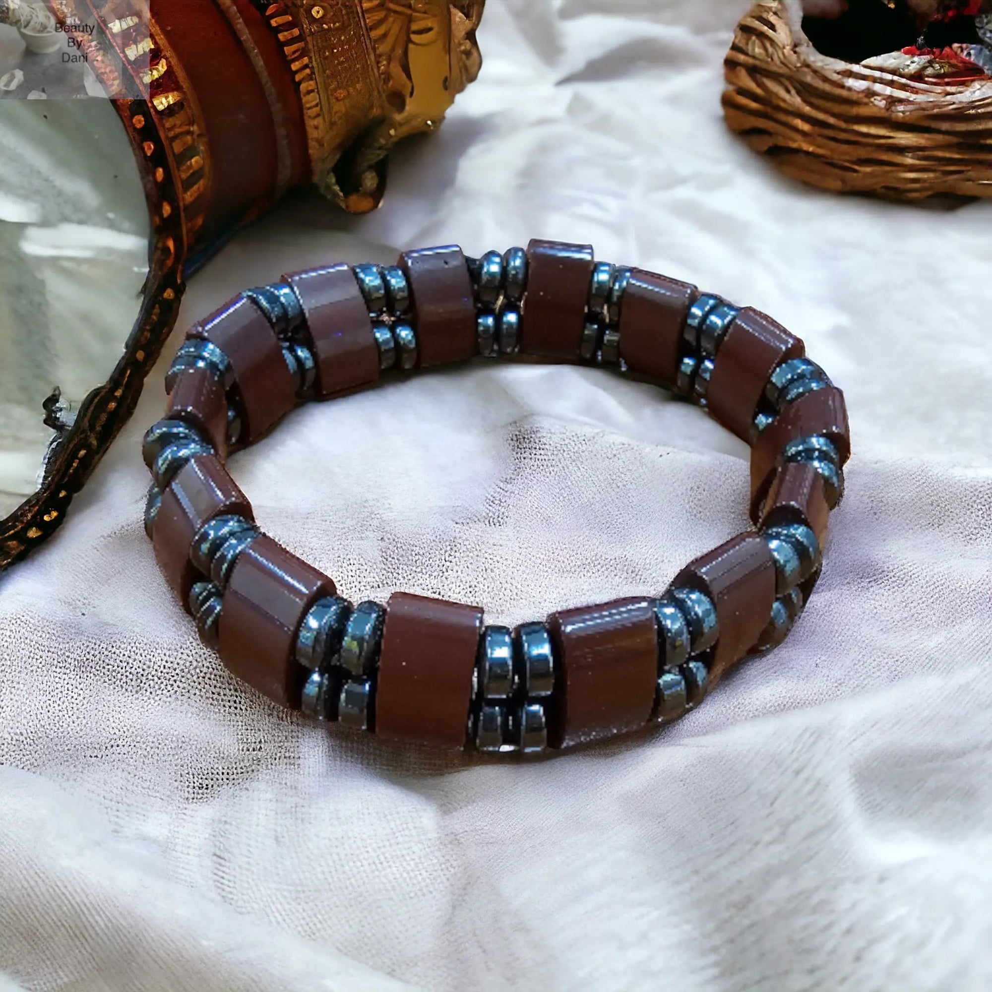 Double Hematite Bracelet with Brown Spacers