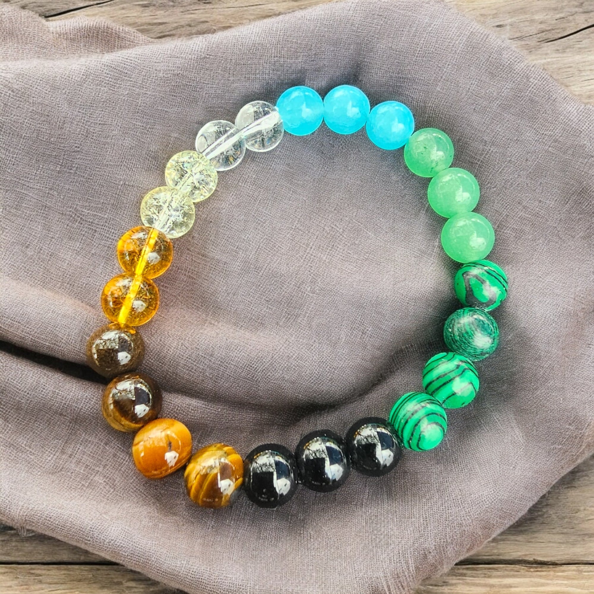 Multi-Gemstone Bracelet with Clear Quartz, Tiger's Eye, and More