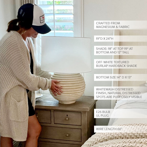 Weathered Cream Round Table Lamp