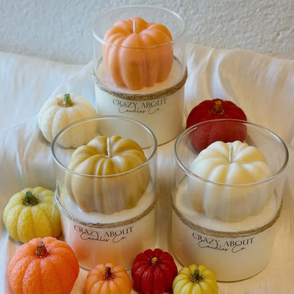 Handmade Pumpkin Candle in Glass Jar for Fall Decor and Seasonal Gifting