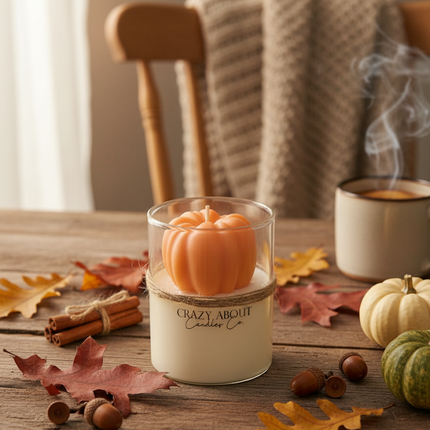 Handmade Pumpkin Candle in Glass Jar for Fall Decor and Seasonal Gifting