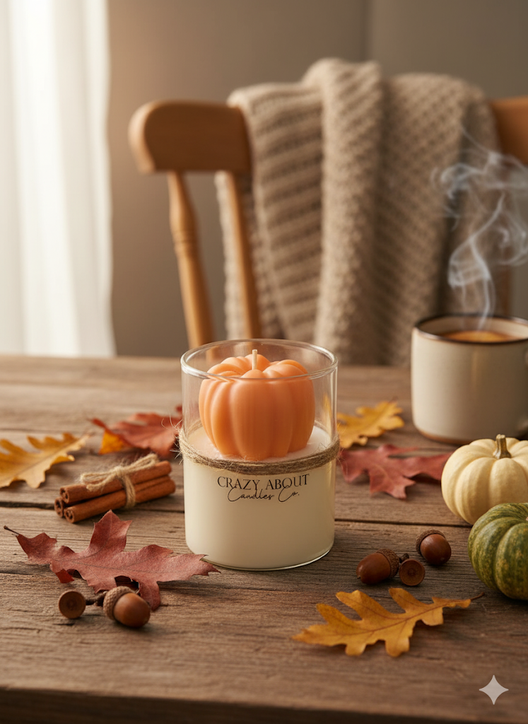 Handmade Pumpkin Candle in Glass Jar for Fall Decor and Seasonal Gifting