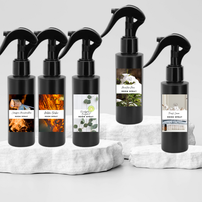 Masculine Room Spray Collection – Handcrafted Room & Linen Sprays with Bold, Sophisticated Scents Like Speakeasy, Obsidian, and Bergamot Eucalyptus