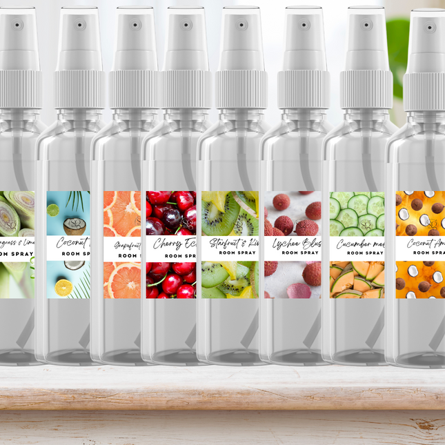 Fruity & Juicy Room Spray Collection – Handcrafted Room & Linen Sprays with Lively Scents of Strawberry, Peach, Pineapple, Black Cherry & Mango