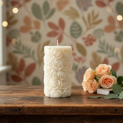 Botanical Rose Pillar Candle