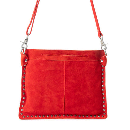 Myra Texas Rose Embroidered Leather Sling Bag for Women – Suede Finish with Silver Studded Detail