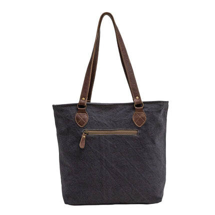 Myra Polos Aztec Canvas Tote for Women – Tribal Print Body with Dual Leather Handles for Everyday Western Style