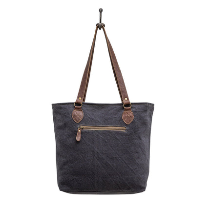 Myra Polos Aztec Canvas Tote for Women – Tribal Print Body with Dual Leather Handles for Everyday Western Style
