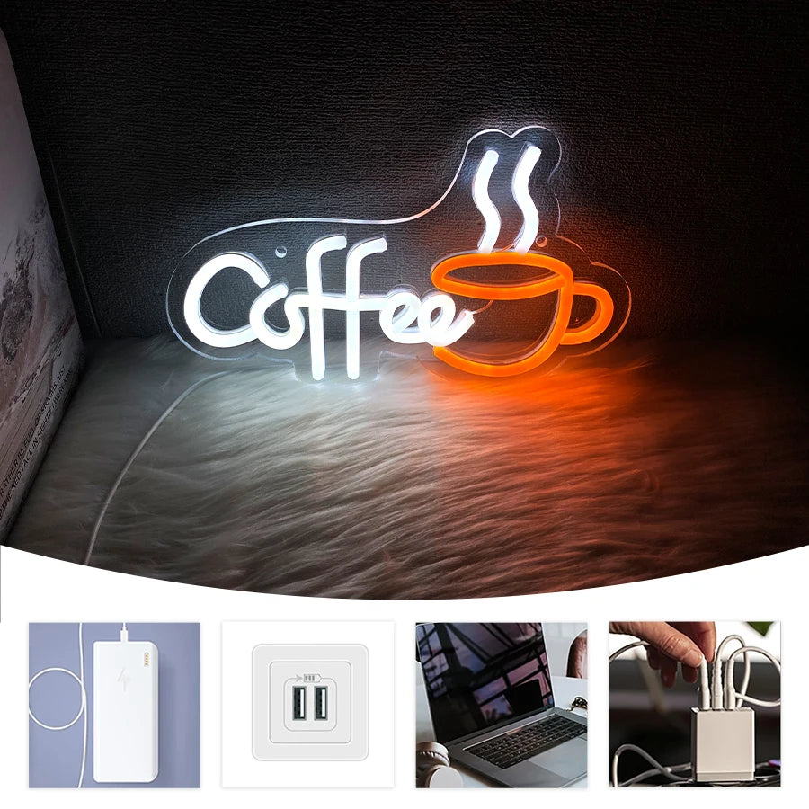 Coffee Neon Sign, Coffee Cup Led