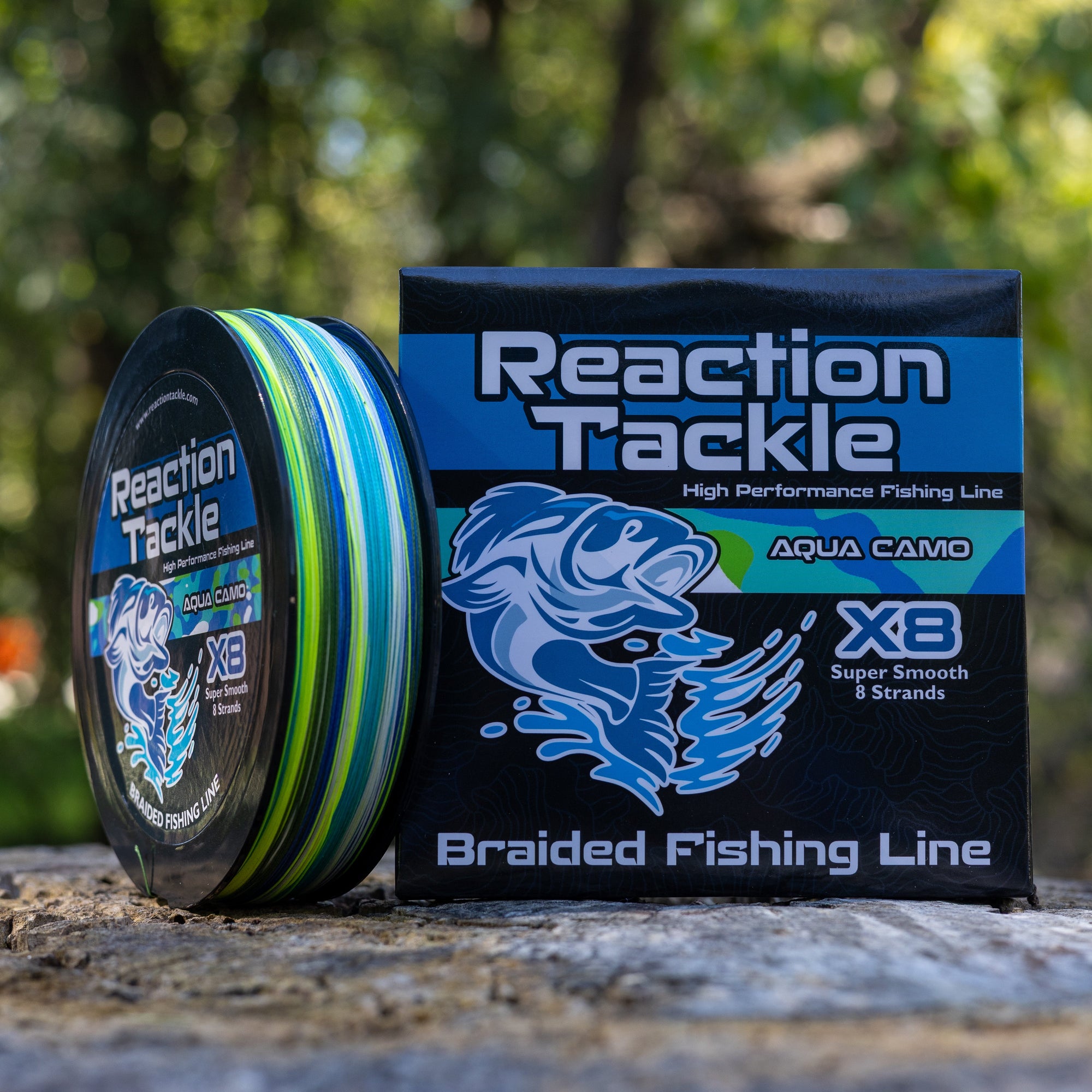 Reaction Tackle X8 Braided Fishing Line- Aqua Camo 8 Strand
