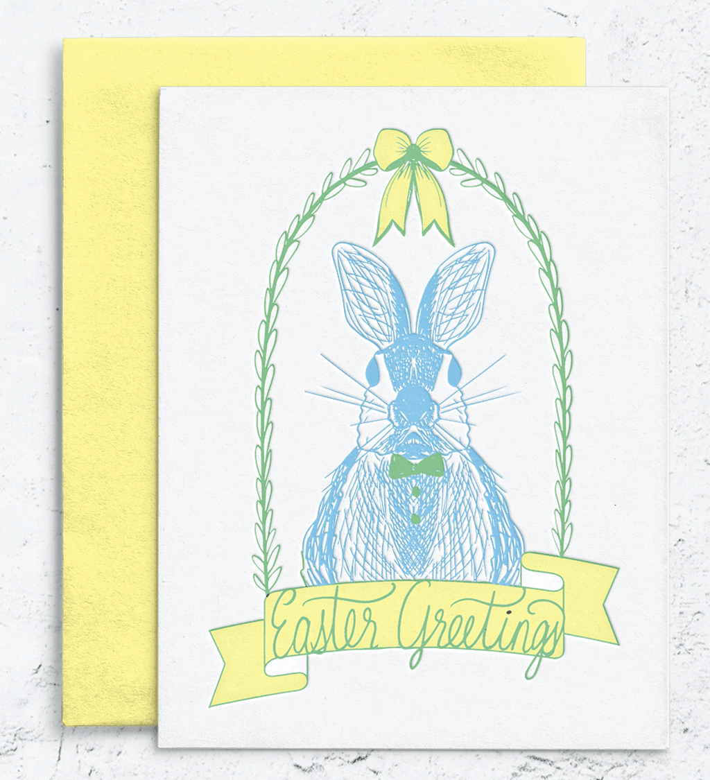 Easter Greetings Bunny Letterpress Card Box Set of 10