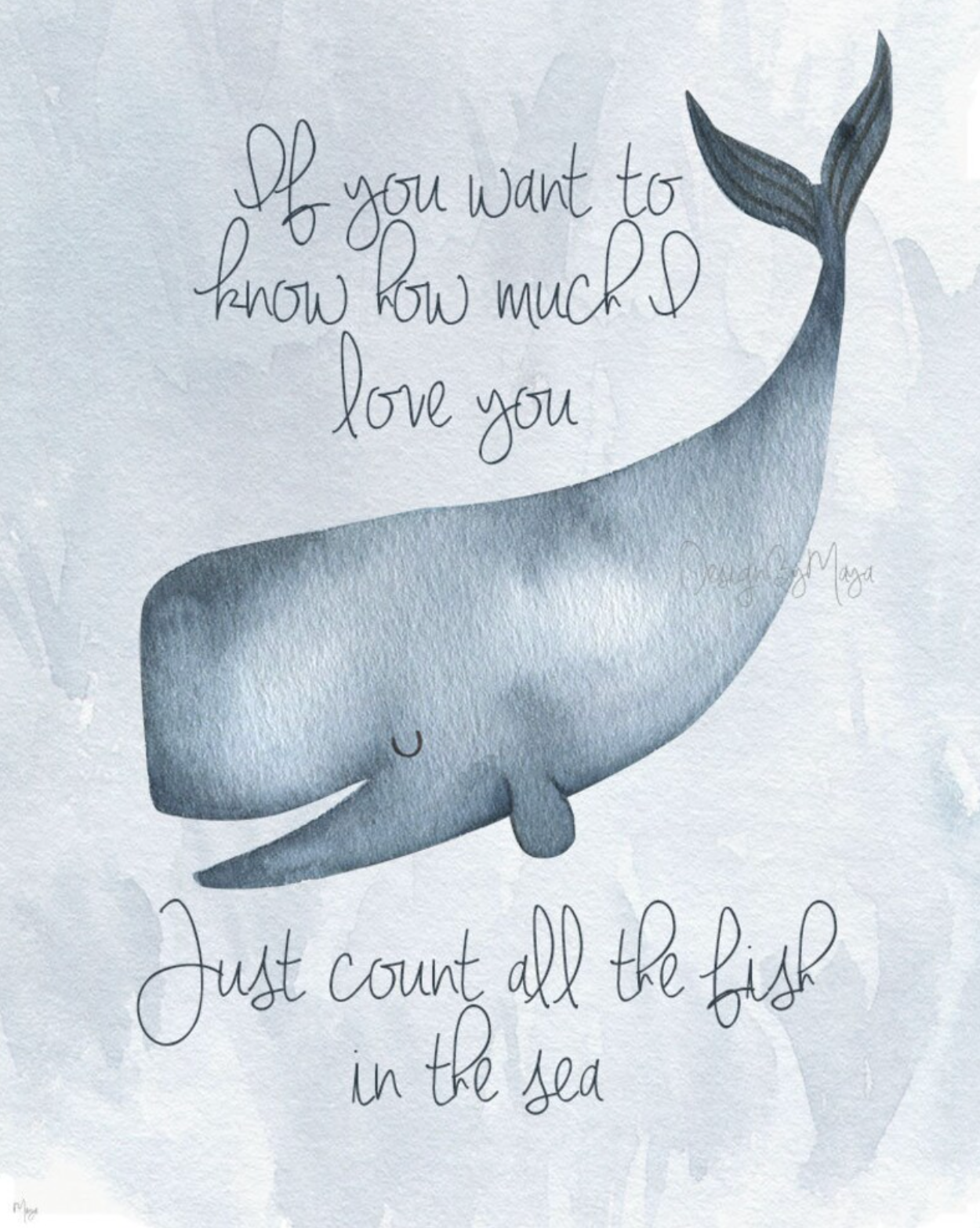 "Just Count All the Fish in the Sea" - Baby Ocean Whale Set - Luster Paper Nursery Wall Art Prints