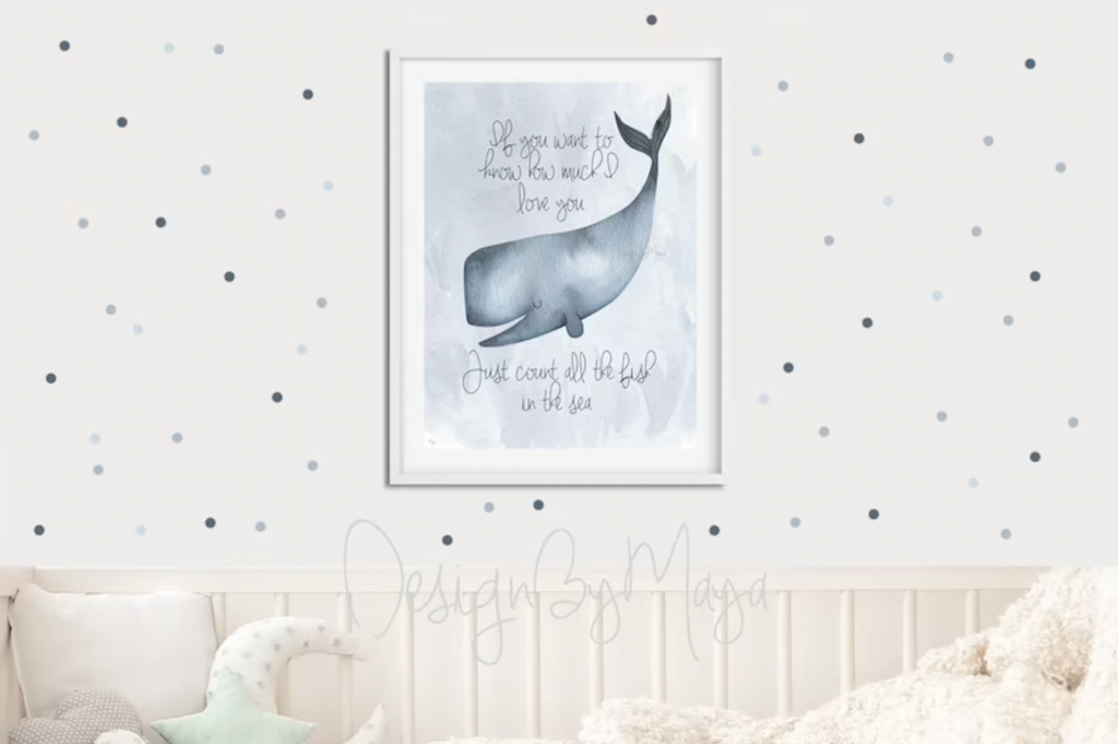 "Just Count All the Fish in the Sea" - Baby Ocean Whale Set - Luster Paper Nursery Wall Art Prints