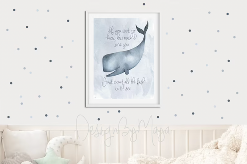 "Just Count All the Fish in the Sea" - Baby Ocean Whale Set - Luster Paper Nursery Wall Art Prints