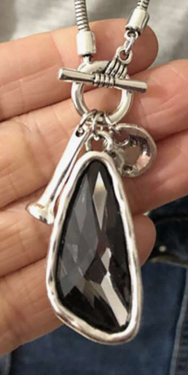 Crystal Drop Pendant Necklace – Blue or Green – Adjustable 75cm (29 inch) Chain