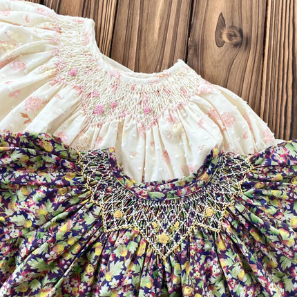 Girls Handmade Smocked Embroidered Floral Dress