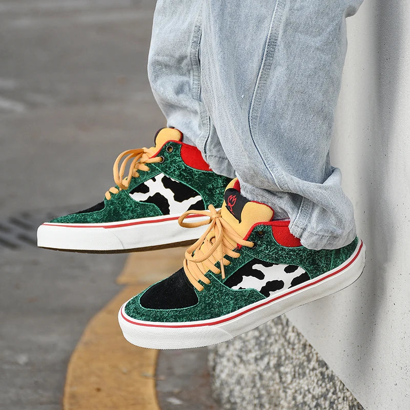 Joiints Green Mid-Top Skate Sneakers Stylish Vulcanized Casual Shoes for Teens