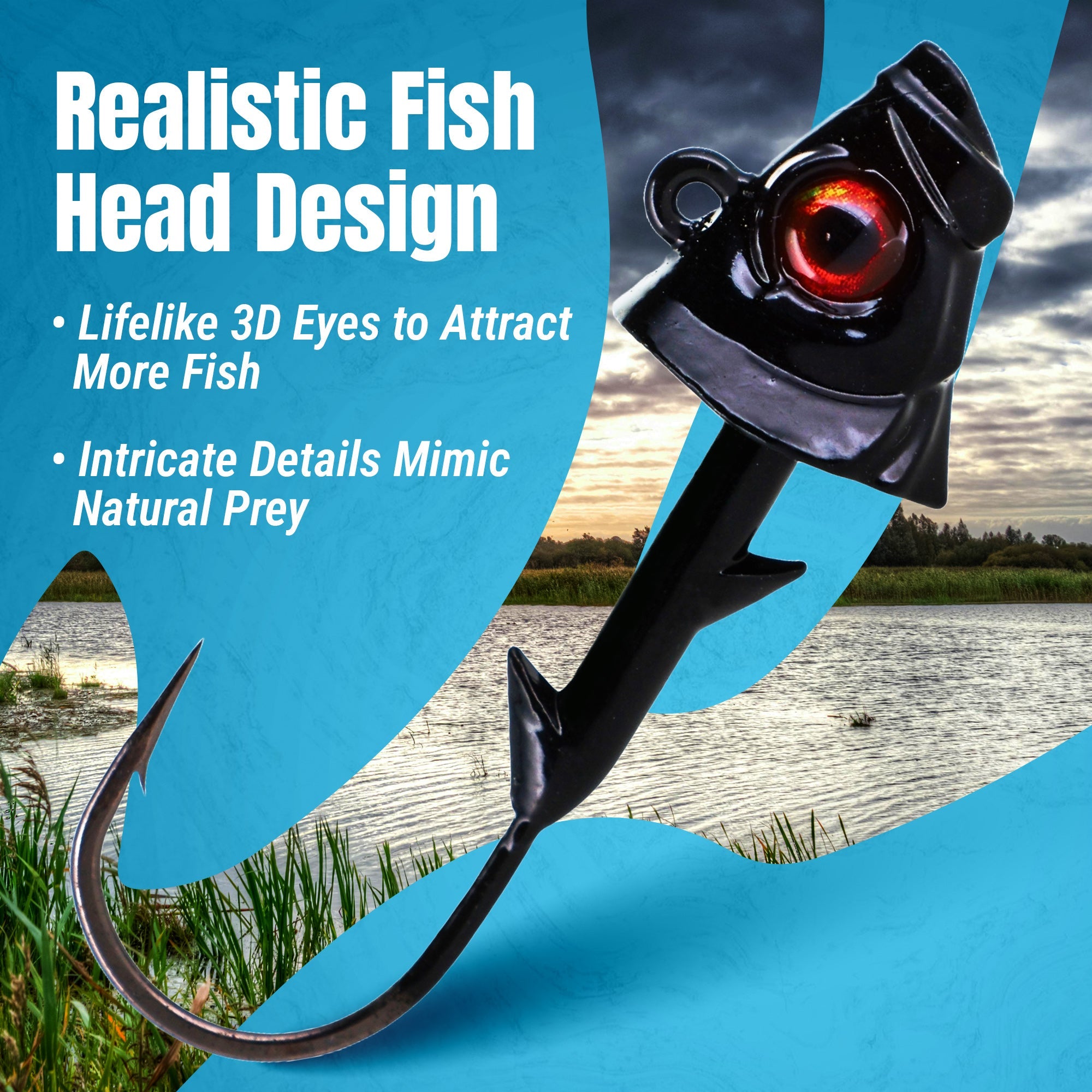 Reaction Tackle 97% Pure Tungsten Swimbait Jig with Realistic Fish Head- 5-PACK - New