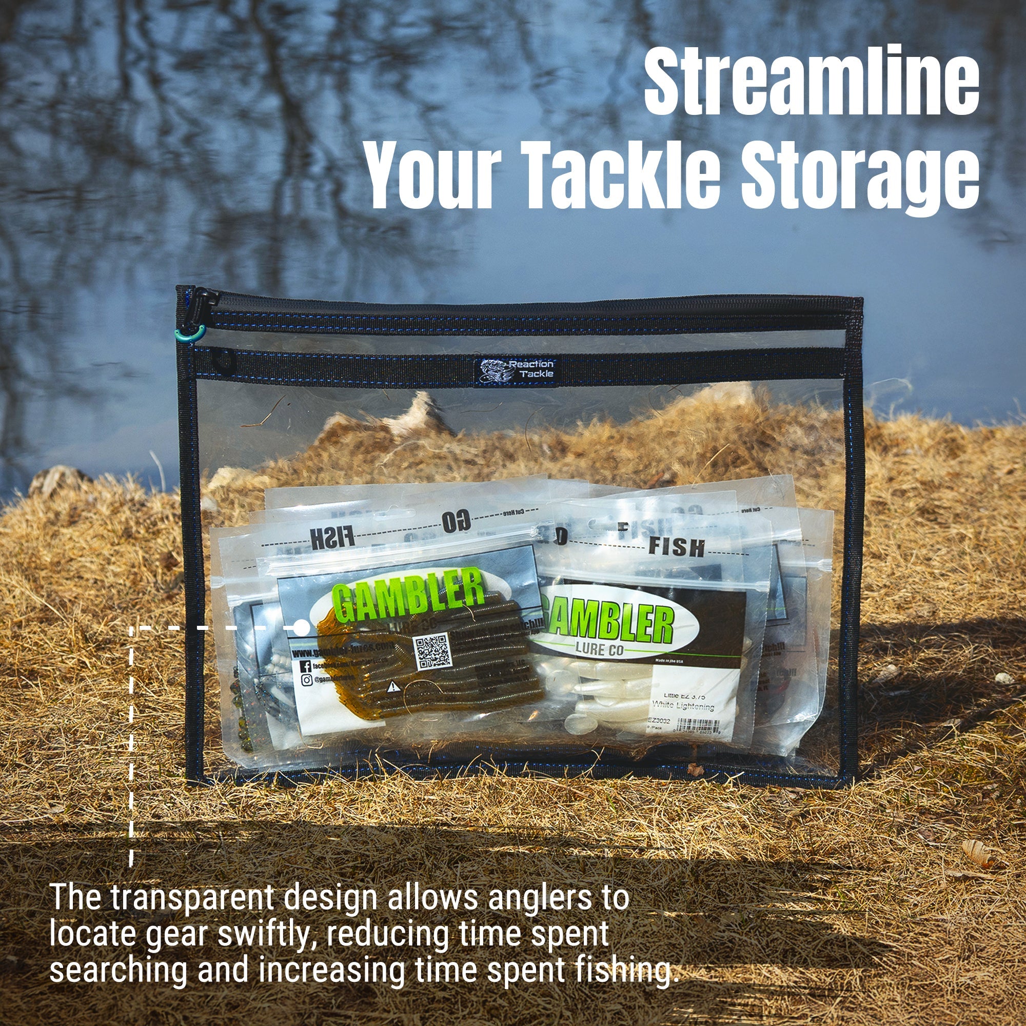 Reaction Tackle Clear Storage Bag Tackle Pak - Water-Resistant Plastic Storage - New