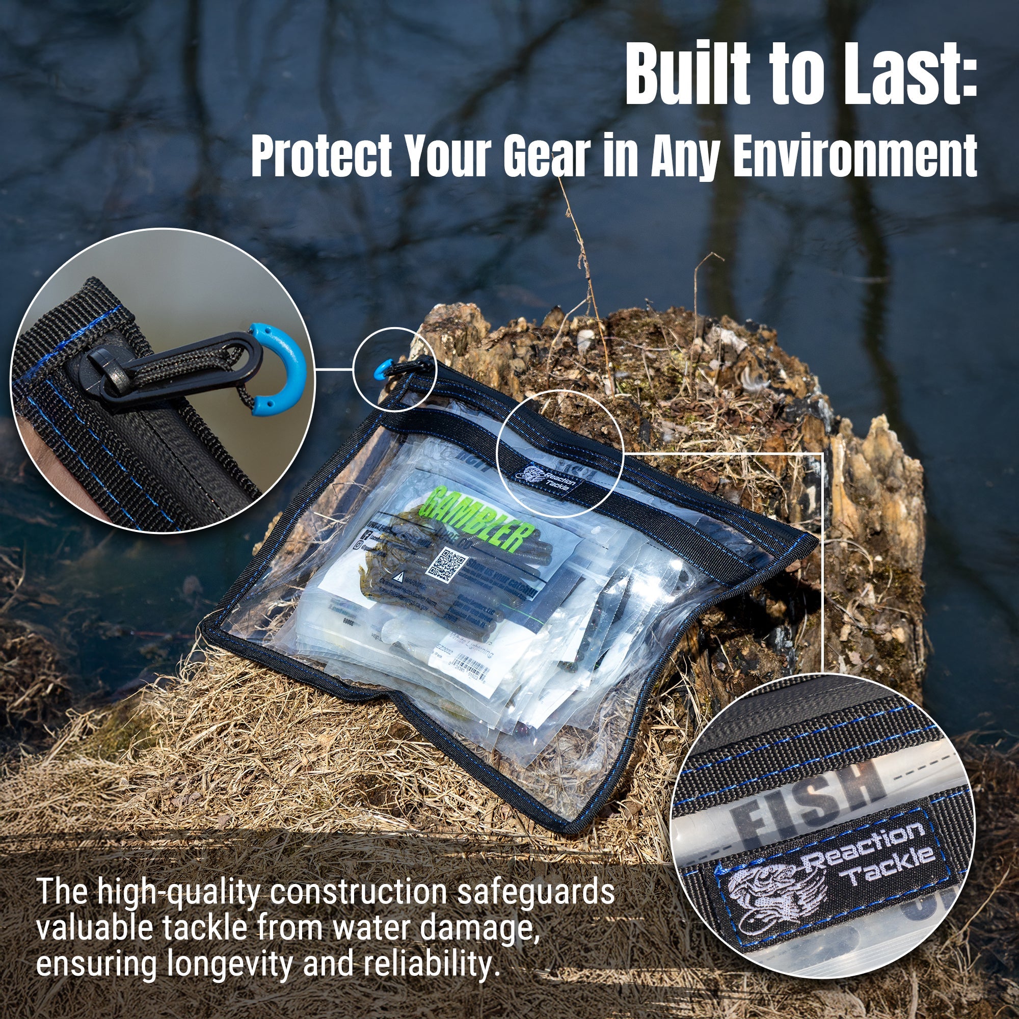 Reaction Tackle Clear Storage Bag Tackle Pak - Water-Resistant Plastic Storage - New