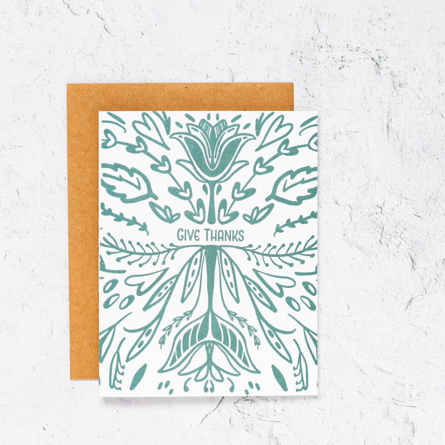 Give Thanks Floral Symmetry Card Box Set of 10