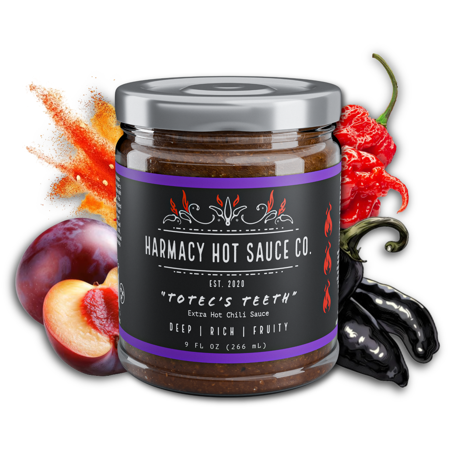 Totec's Teeth - Extra Hot Dried Chili & Plum Pepper Sauce (9oz)