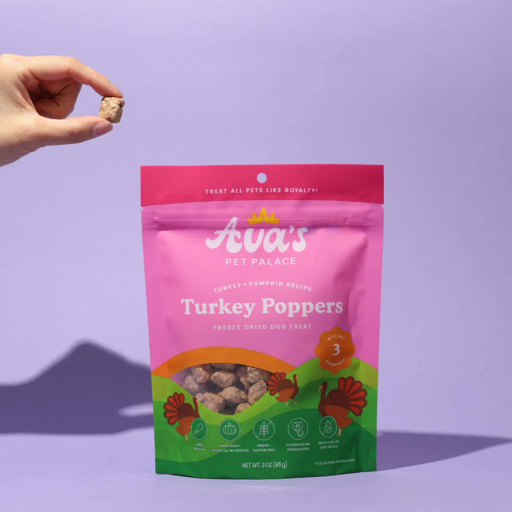 Ava's Pet Palace Freeze Dried Dog Treats - Turkey Poppers (3oz)