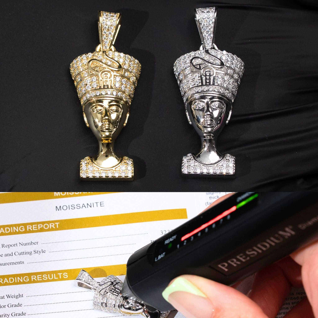 Nefertiti Pendant Moissanite 925 Sterling Silver Egyptian Queen