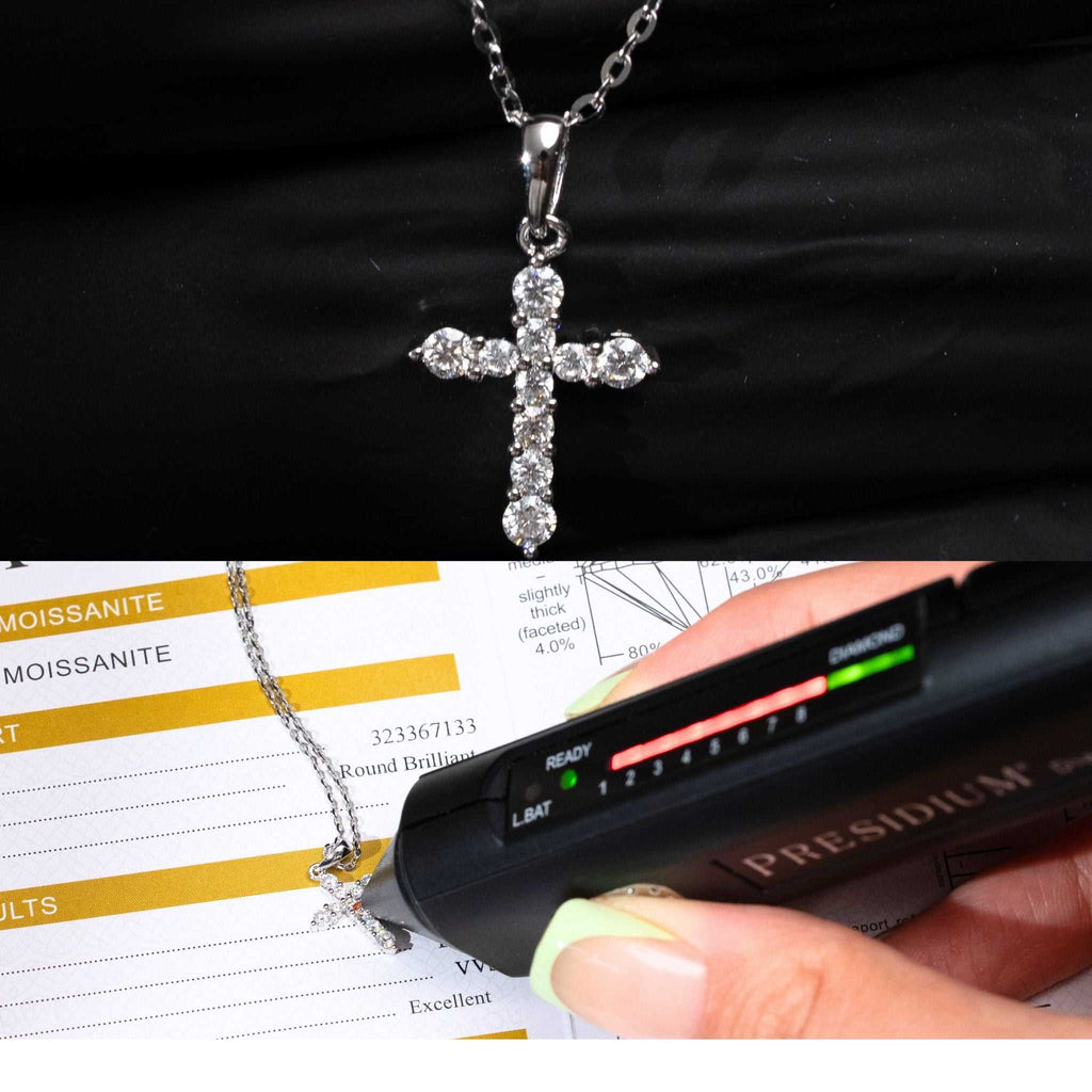 Moissanite Small Cross Tennis Necklace – 925 Sterling Silver