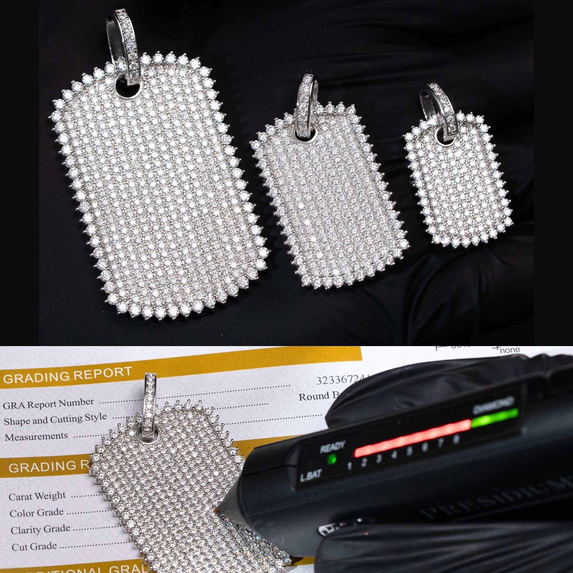 Real Solid 925 Sterling Silver Moissanite Dog Tag Iced Hip Hop Pendant Necklace