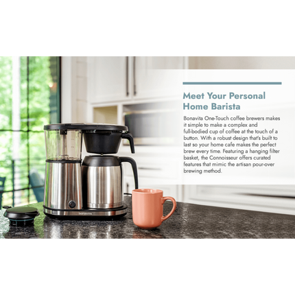 Connoisseur 8-Cup Drip Coffee Brewer One-Touch with Thermal Carafe and Hanging Basket - SCA Certified Home Brewer