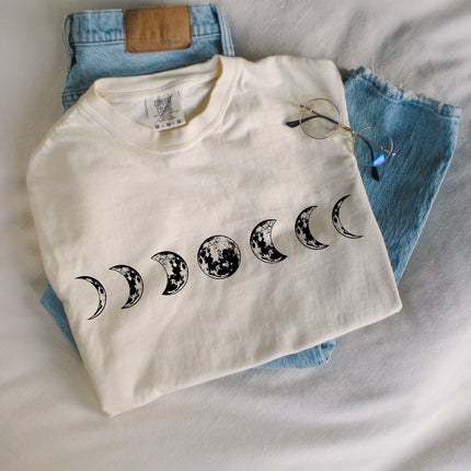 Moon Phase Nature Summer Vacation Camping Garment Dyed T Shirt