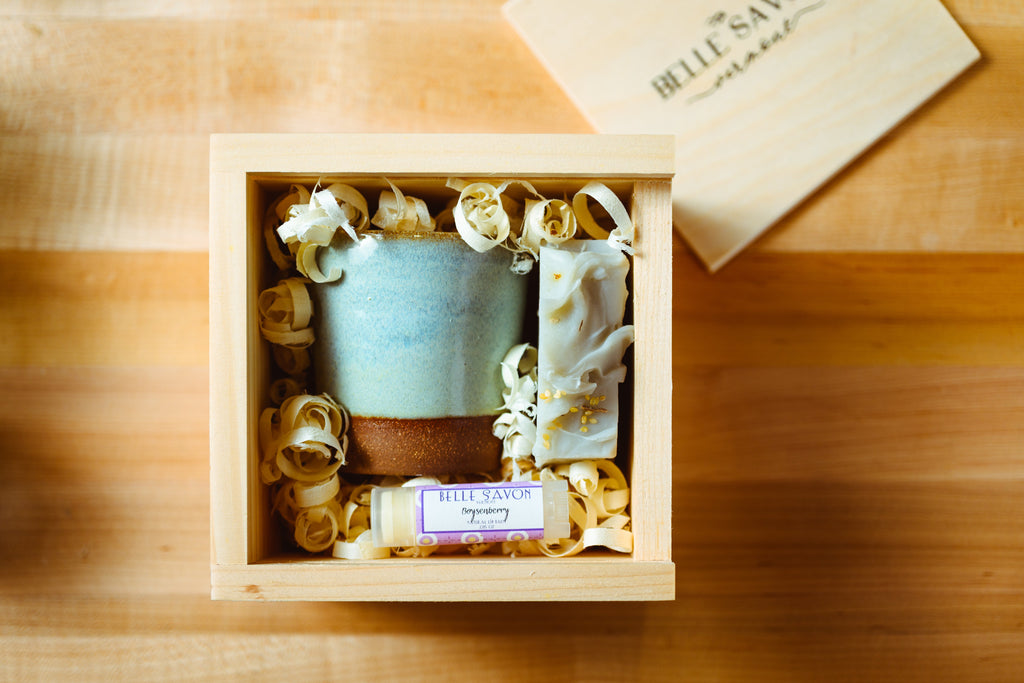 Vermont Handmade Gift Set, Pottery Candle, Artisan Soap and Lip Balm in Wooden Box-Brida l Party-Hostess Gift