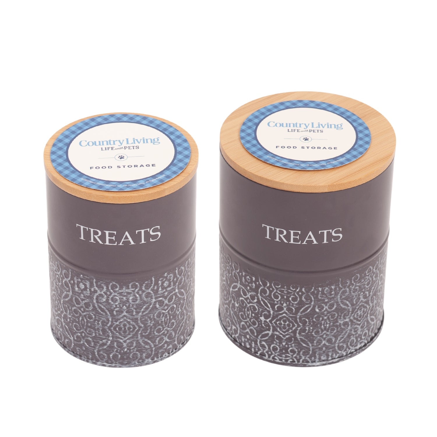 Country Living Dog Treat Canisters - Set of 2 Carbon Steel Jars with Bamboo Lids – Volcanic Gray