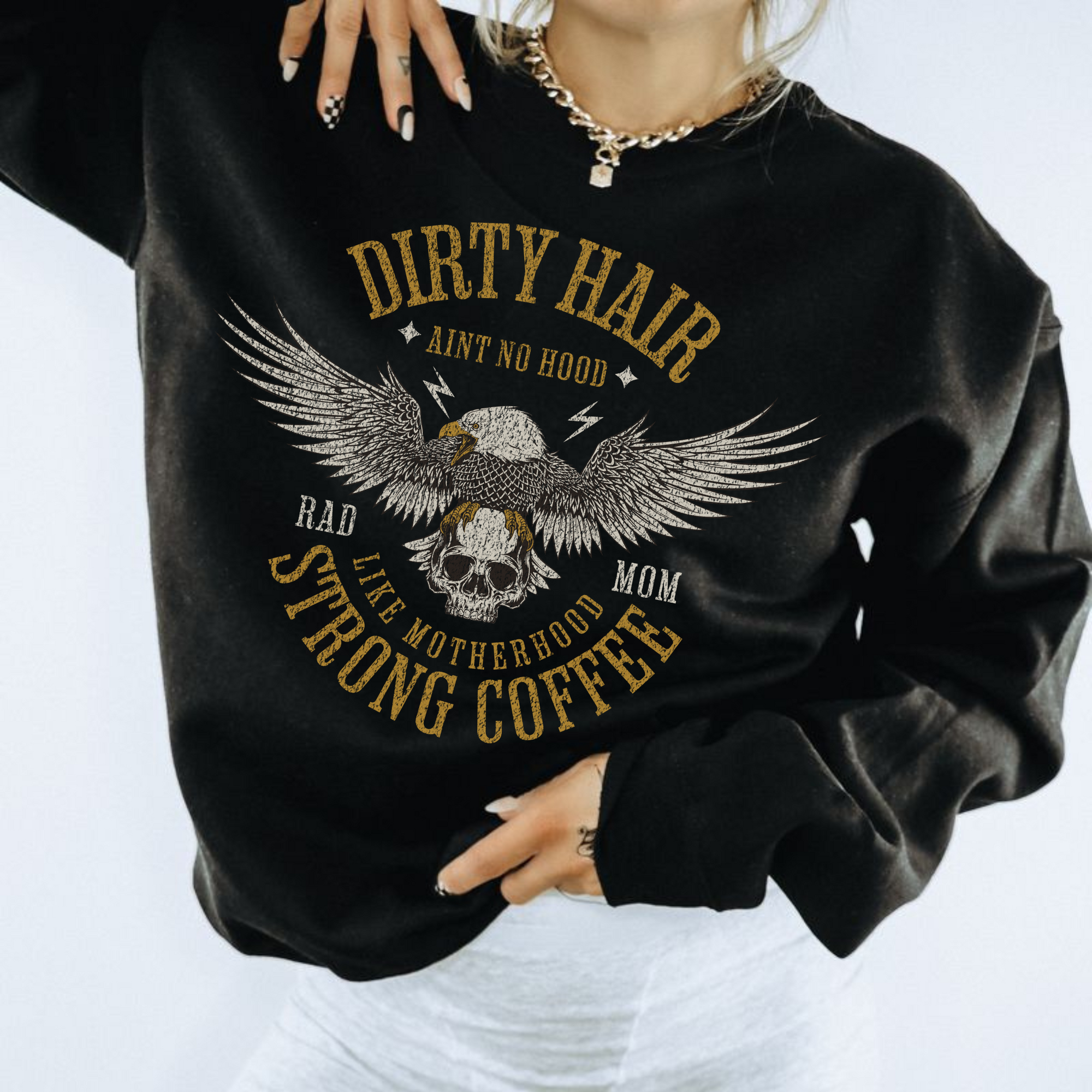 Motherhood And Strong Coffee Crewneck Sweatshirt