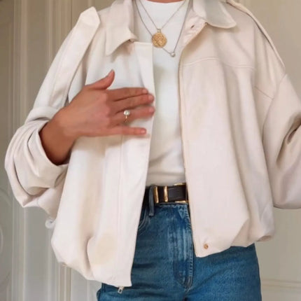 Zip Up Dropped Shoulder Suede Jacket