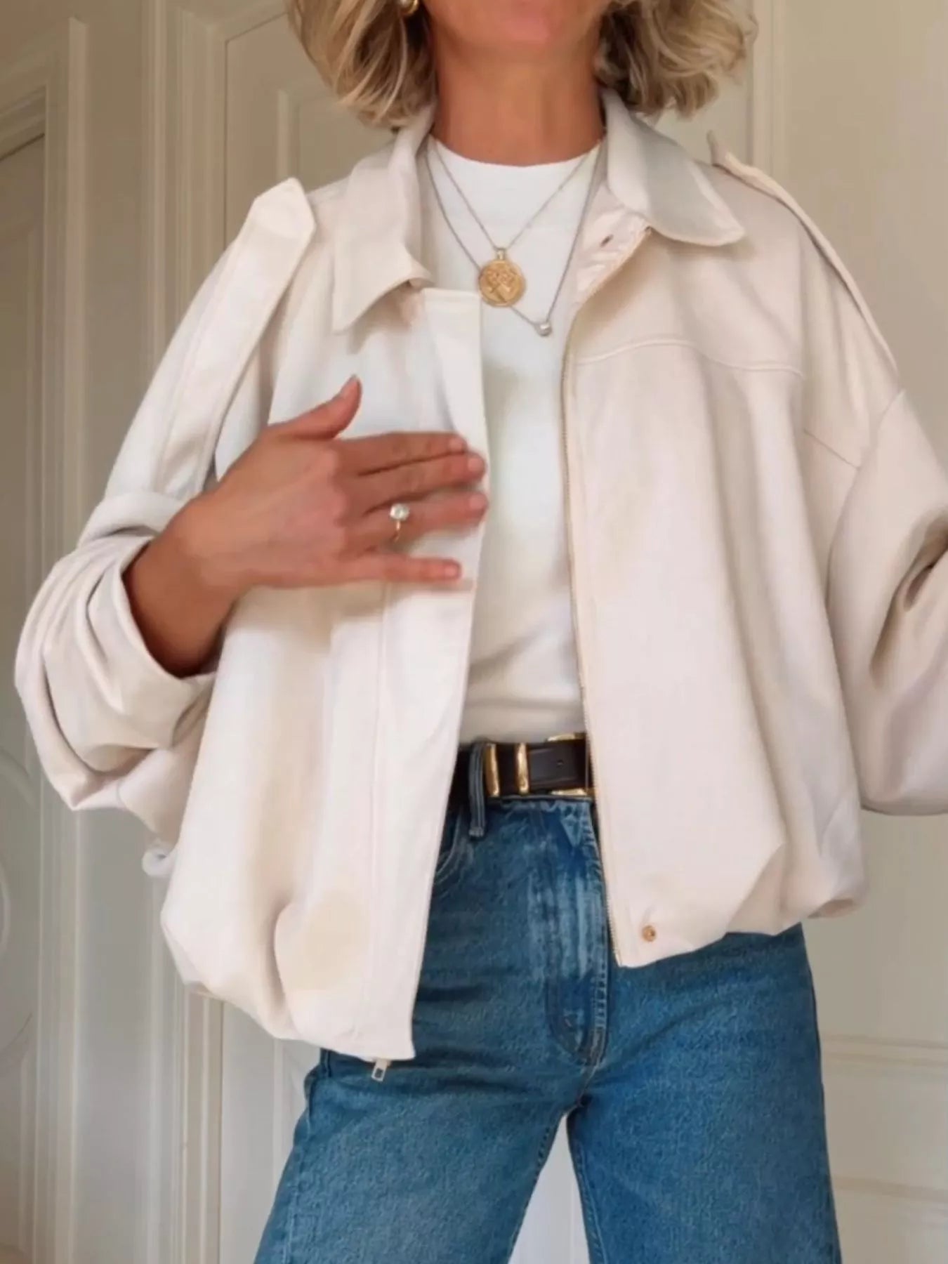 Zip Up Dropped Shoulder Suede Jacket