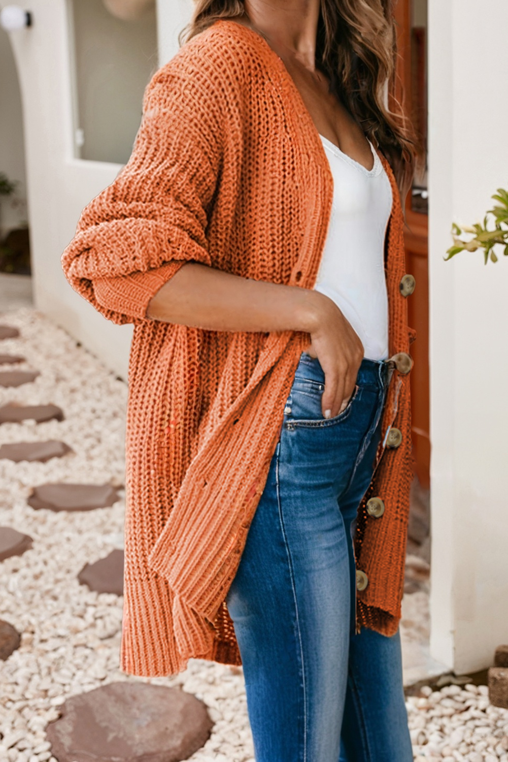Thread & Co. Boutique, LLC Button Front V Neck Chunky Cardigan