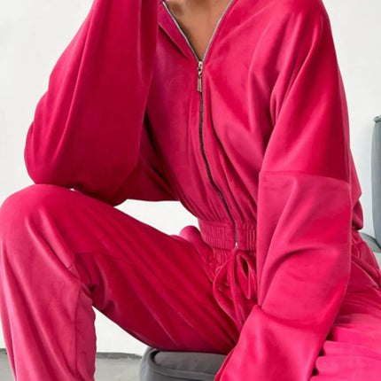 Zip Up Long Sleeve Top and Pants Set