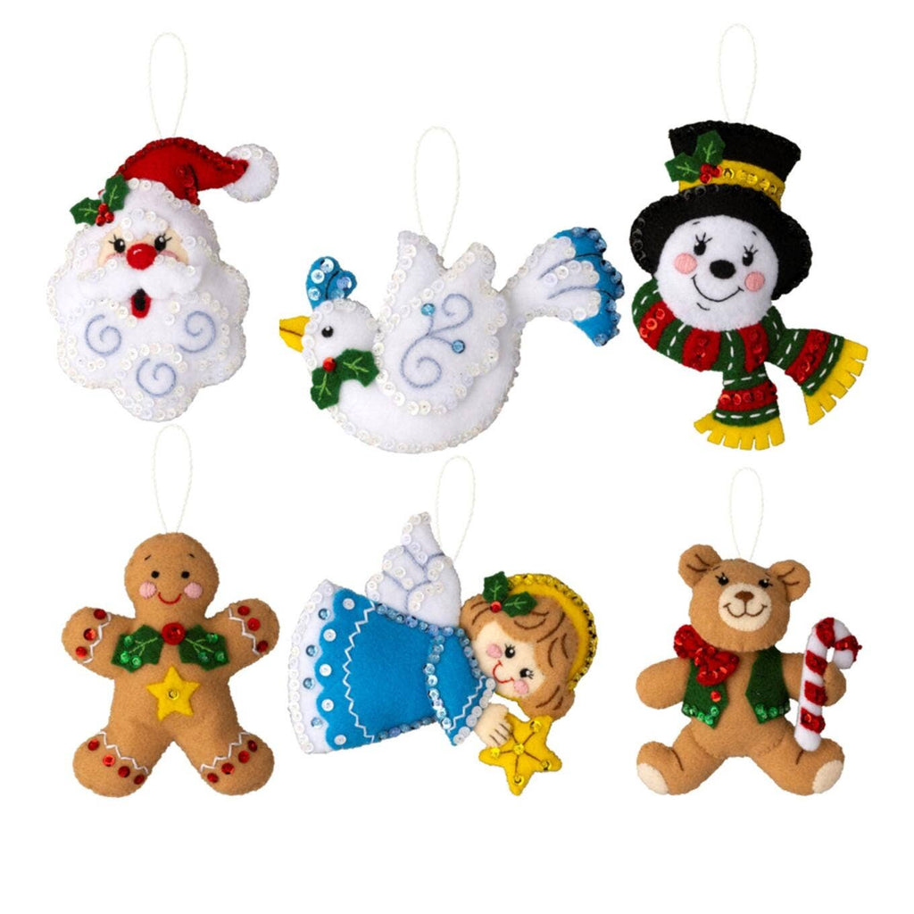 Bucilla Holiday Favorites Felt Ornament Kit – Set of 6 Classic Christmas Ornaments