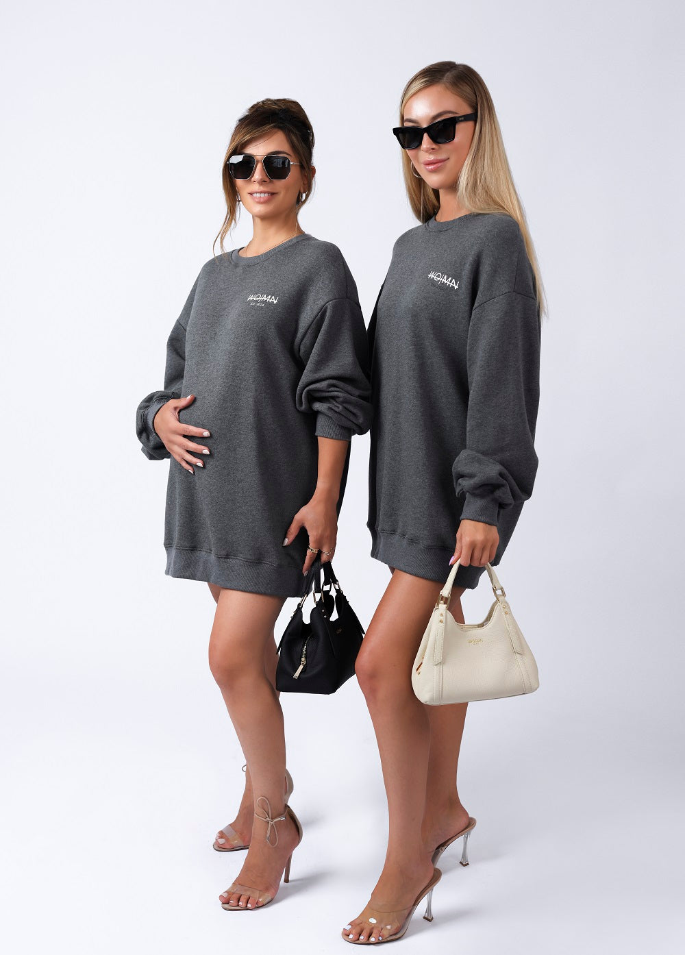 WO|MN logo 100% cotton jersey oversized sweatshirt dress -dark heather gray